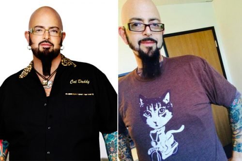 My cat from hell star Jackson Galaxy's Before and after photo. On the left is Jackson galaxy when he was 300 pounds, while on right is Jackson when he was 250 pounds after weight loss.